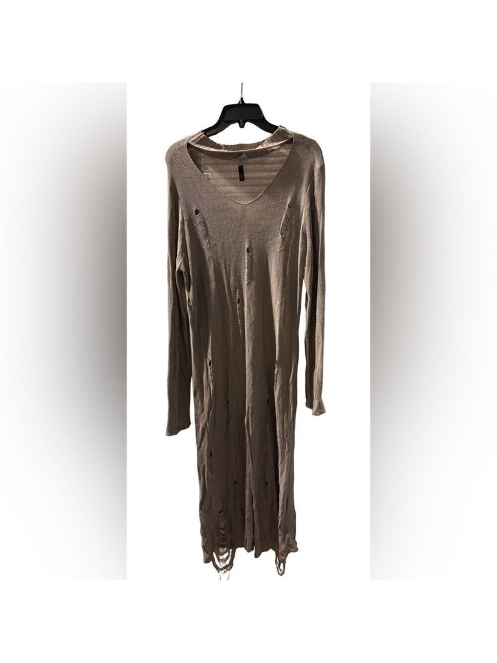 Derek Heart Taupe Keyhole Distressed Midi Sweater Dress - Size-XL